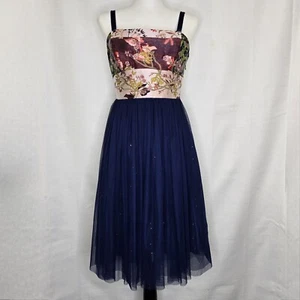 Anthropologie Moulinette Soeurs Kleid Tüllrock Blumen marineblau Brokat 4P - Bild 1 von 16