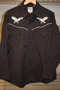 Ely Cattleman Embroidered Eagles Black Western Pearl Snap Cowboy Shirt Men's XL - Picture 1 of 5