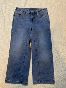 NYDJ Womens Jeans Sz 8 Mid Rise Wide-Leg Trouser Blue denim Lift Tuck 25” Inseam - Picture 1 of 8
