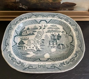READ & CLEMENTSON Green Willow Transferware PLATTER Antique 1832-1839 - Picture 1 of 23