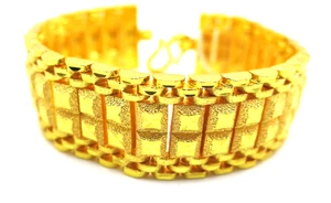 24K Gold Plated Thai Bangle Bracelet | Handmade Men's Cuff Jewelry - Picture 1 of 9