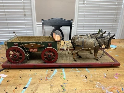 Levi’s Jeans Stagecoach And Horses Display/ Folkart 12”x8.5”- Wood And Metal - Image 1 of 4