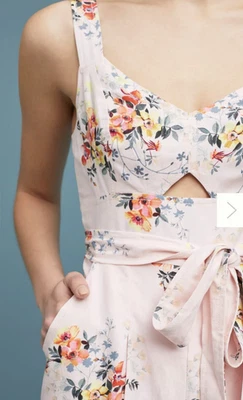 ANTHROPOLOGIE Adia Jumpsuit Pink Floral Linen Wide-Leg Sz 8 Petite Cottagecore - Image 1 of 4