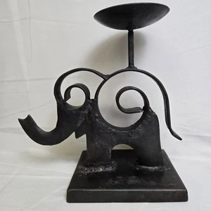 Decorative Metal Elephant Candle Holder, Stylized Scrollwork, 8"x4"x 5" - Picture 1 of 10