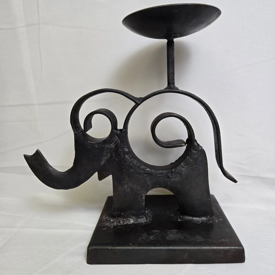 Decorative Metal Elephant Candle Holder, Stylized Scrollwork, 8"x4"x 5" - Image 1 of 4