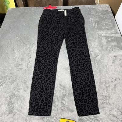 Madewell Womens 26 9" Mid-Rise Flocked Leopard Skinny Jeans Black Magic Pockets - Image 1 of 4