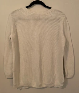 Suéter Anthropologie 525 Blanco Tejido Cuello Redondo Manga Larga Algodón Mujer S - Imagen 1 de 10