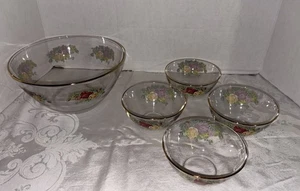 ROYAL ALBERT  Old Country Rose Clear Glass Salad Fruit Serving Bowl W/4 Sm Bowls - Picture 1 of 10
