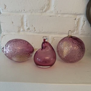 Murano Style Art Glass Fruits Cranberry & Gold - Set of 3, Apple, Lemon, & Pear - Picture 1 of 8