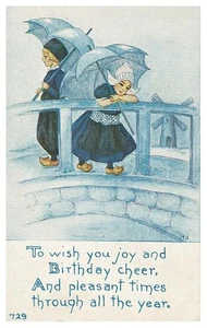 Holländische Kinder auf einer Brücke, Peggy Hawksworth Geburtstagsgrüße  - Bild 1 von 2