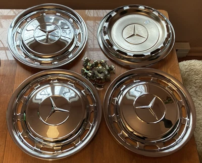 Mercedes Rare CHROMED Hub Caps Wheel Covers 14” W114 W108 W123 ∞ 9/10+ Cond ∞ - Image 1 of 4