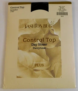 Fashion Bug Control Top schwarz Übergröße 1X-2X Tag durchsichtig Sandalfoot Strumpfhose neu aus altem Lagerbestand - Bild 1 von 6
