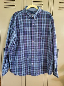 Chaps Men's Easy Care Long Sleeve Button Down Woven Shirt, XL Blue/Red Plaid - Picture 1 of 8
