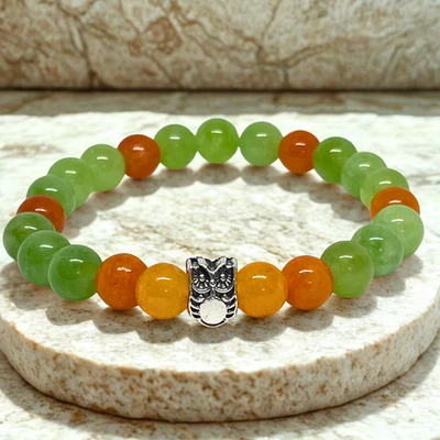 Pulsera con cuentas de piedra de peridoto natural y calcedonia de 8 mm cristales elásticos Foto 1 de 4