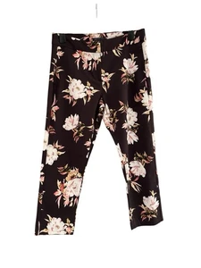Marks&Spencer Floral Cropped Trousers Size 14 Brown Pockets Tapered Summer - Picture 1 of 7