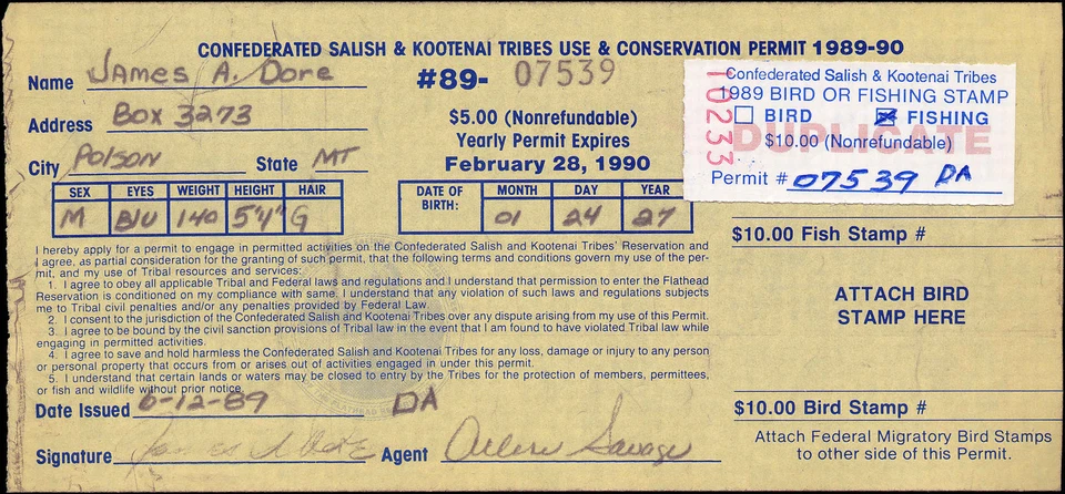 RESERVA INDIA CABEZA PLANA #FH5 CON LICENCIA DUPLICADA USADA PARA PESCA Foto 1 de 1