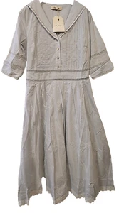 Neu mit Etikett schlichtes Retro Fiona 100 % Baumwolle Bauernhaus hellblau Midi Cottagecore Kleid S - Bild 1 von 15
