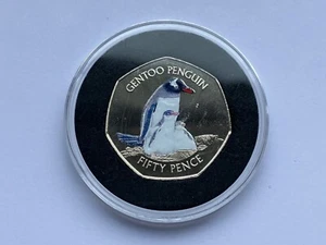 2017 FALKLAND ISLANDS PENGUIN ~ GENTOO ~ COLOURED 50 PENCE BU BUNC - Picture 1 of 5