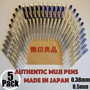 5 Pack Pen Muji Pens Japan Gel Ink Click Cap Black Blue 0.38mm 0.5mm Clicky - Picture 1 of 12