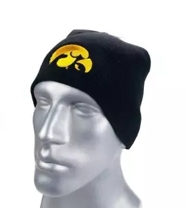Iowa Hawkeyes Black NCAA Football Beanie Knit Hat Toque Fan Gift - Picture 1 of 1
