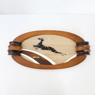 Plate Art Deco Vintage 1920 1930 Antelope Gazelle Sign Dope Wood & Mirror - Image 1 of 4