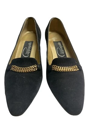 复古 Pappagallo Berkely 黑色麂皮绒高跟鞋 尺寸 7 1/2M 西班牙制造 — 第 1/4 张图片