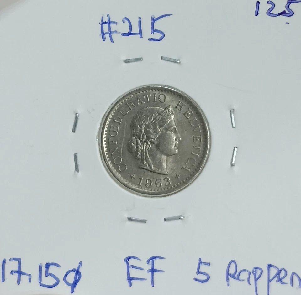 5 Rappen Switzerland Coin 1963 (EF) #215 - Image 1 of 2