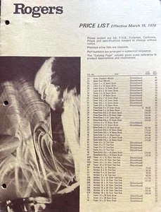 Original 1970 Rogers Drum / Percussion 8.5"x11" 8 Page Price List - Picture 1 of 1