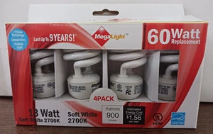 MegaLight 13w 900 Lumens - Long Lasting Energy Bulb - Pack of 4 - Picture 1 of 6