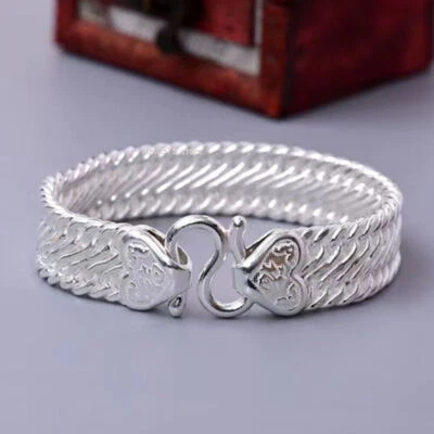 Pure 999 Fine Silver Bracelet Women Men's 12mm/22mm Wider Cuban Curb Link   - Image 1 of 4