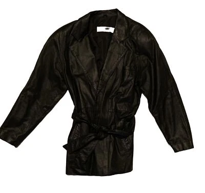 Avon Fashions 100% Leather Lined Black Jacket, Belted Closure Size Medium Vtg - Image 1 of 4