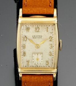 Vintage Croton Reloj CA1950S Rectangular Oro Llenado, 17 Joya de Cuerda