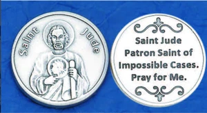 Saint St. Jude with Prayer- V2 - Silver tone Pocket Coin - Picture 1 of 4