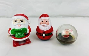 Vintage Christmas 3pc Santa Claus Plastic Toys Roly Poly Putty Wind Up Walker  - Picture 1 of 3