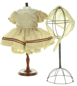 Beige Gingham Dress Panties and Kercheif for 18" dolls outfit dress set - Picture 1 of 7