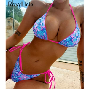 Conjunto de bikini de dos piezas con estampado de flores halter corte alto para mujer - Imagen 1 de 11