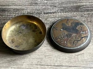 Vintage Round 5” Brass Trinket Box Chinese Bird Tree Branch Screw Top - Picture 1 of 5