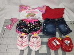 Build a Bear Barbie Top Star Denim Shorts Skechers Red Sandals Lot Stuffed - Picture 1 of 14