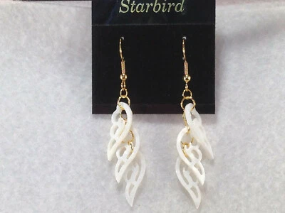 PENDIENTES COLGANTES ALA ÁNGEL MADREPERLA BLANCA AÑOS 80 VINTAGE Foto 1 de 4