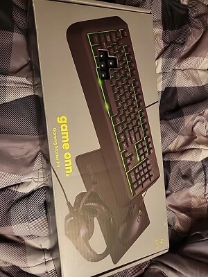 onn 4-PC Gaming Starter Kit W/ LED Keyboard Mouse Headset W/mic & Mouse pad - Image 1 of 3