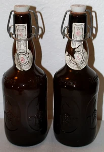 Altenmunster Amber Glass 2 German Beer Bottles with Porcelain Swing-top Stoppers - Picture 1 of 11