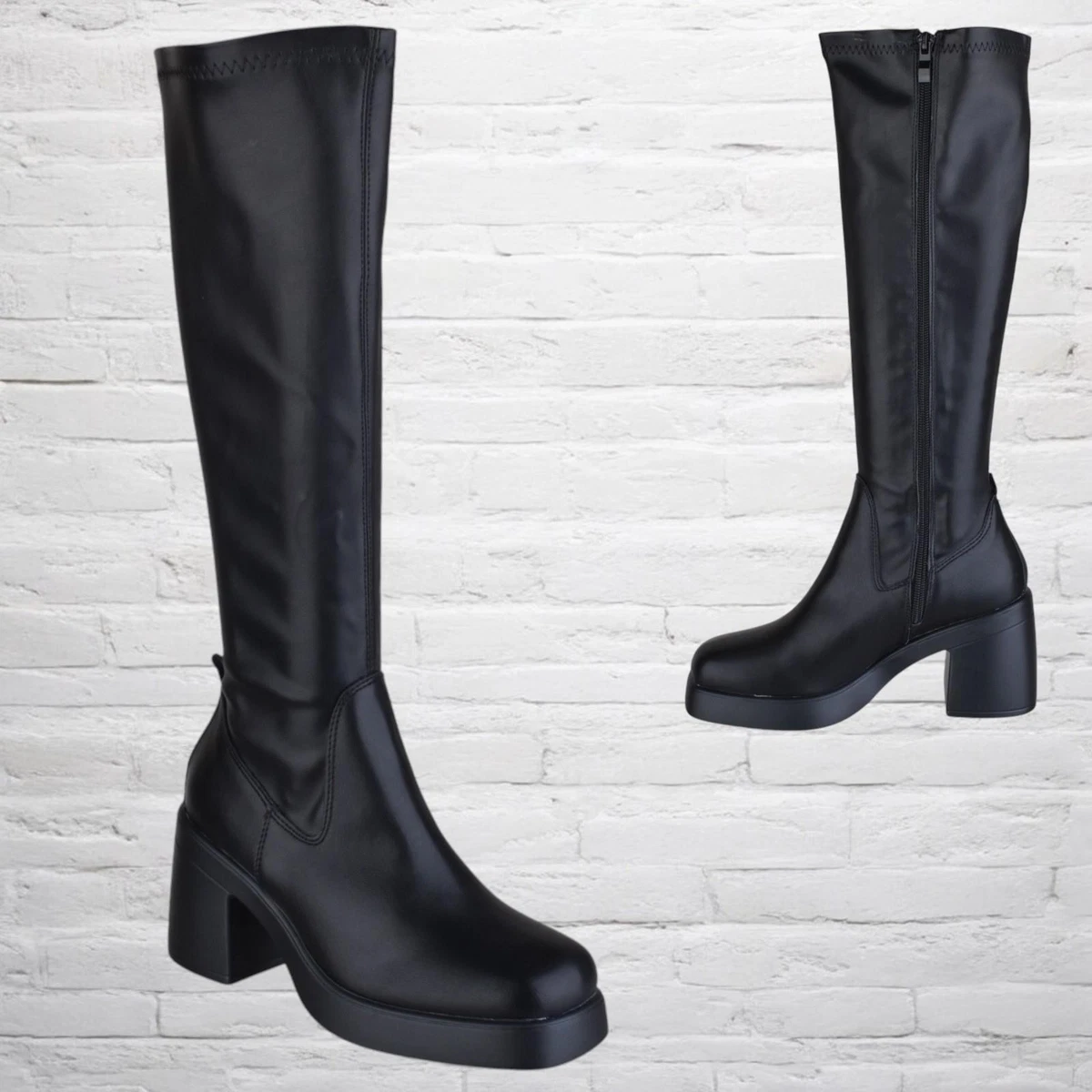Syktkmx Women's Knee High Boots - Strappy Lace Up Flat Heel, Zip Closure, Faux Leather 4 thumbnail image