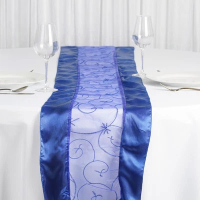 12 pcs 14" x 108" Embroidered Organza TABLE RUNNERS Satin Edge Borders Wedding - Image 1 of 4