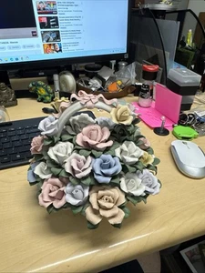 Hand Crafted Ceramic Roses Flower Basket, Home Décor, Albert E.Price - Picture 1 of 3