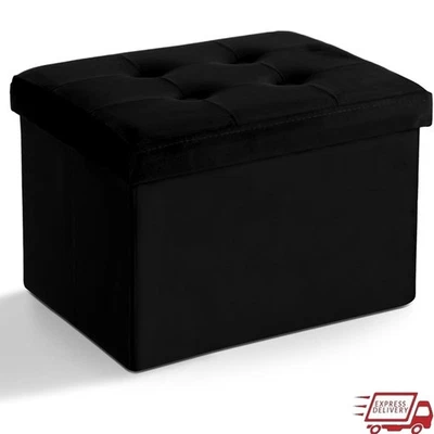 Foldable Velvet Footstool Storage Ottoman Bench Lightweight Under Desk Foot Rest - Image 1 of 4