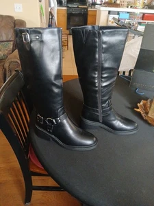 Shoedazzle flache schwarze Damenstiefel Maddox Größe 10 alle künstlichen Materialien neu im Karton - Bild 1 von 7