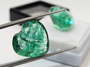 Colombian Natural Heart Cut Pair Emerald 19-20 Ct Green Loose Gemstone FR-230 - Picture 1 of 7