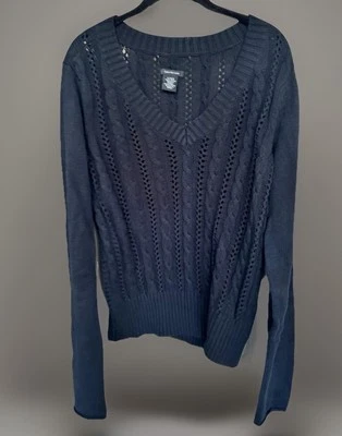 Calvin Klein Jeans Womens Long Sleeve V-Neck Cable Knit Navy Blue Sweater XL - Image 1 of 4