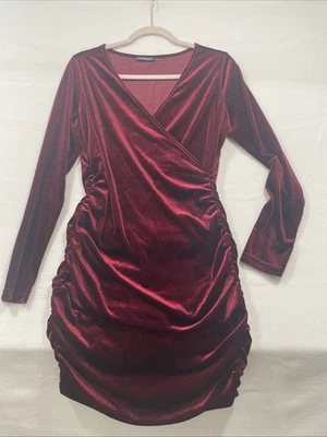 Vestido ceñido al cuerpo Fensace terciopelo borgoña talla L grande mangas largas vacaciones Navidad Foto 1 de 4