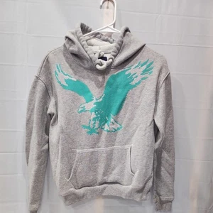 American Eagle Outfitters Pullover Hoodie Womens Small Rib Fleece AE Logo Gray - Picture 1 of 5